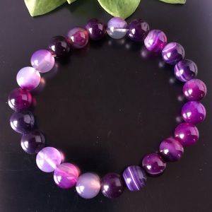 Purple Stripes Agate 8mm Natural Stone Beads Stretchable Bracelet